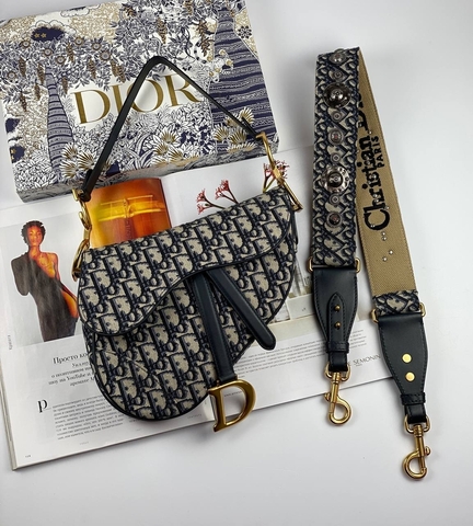 Сумка Dior Oblique жаккард синего цвета