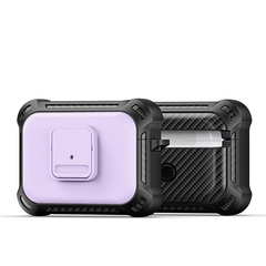 Усиленный чехол с вставками фиолетового цвета от Dux Ducis для наушников Airpods Pro 2, серия PECG Series Case, в комплекте с карабином