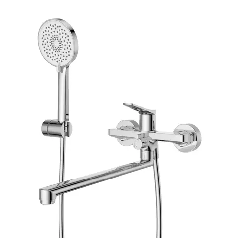 BelBagno UNIQUE-VASM-L-CRM UNIQUE Смеситель для ванны и душа с длинным изливом в комплекте с ручным душем, шлангом и держателем, хром UNIQUE-VASM-L-CRM