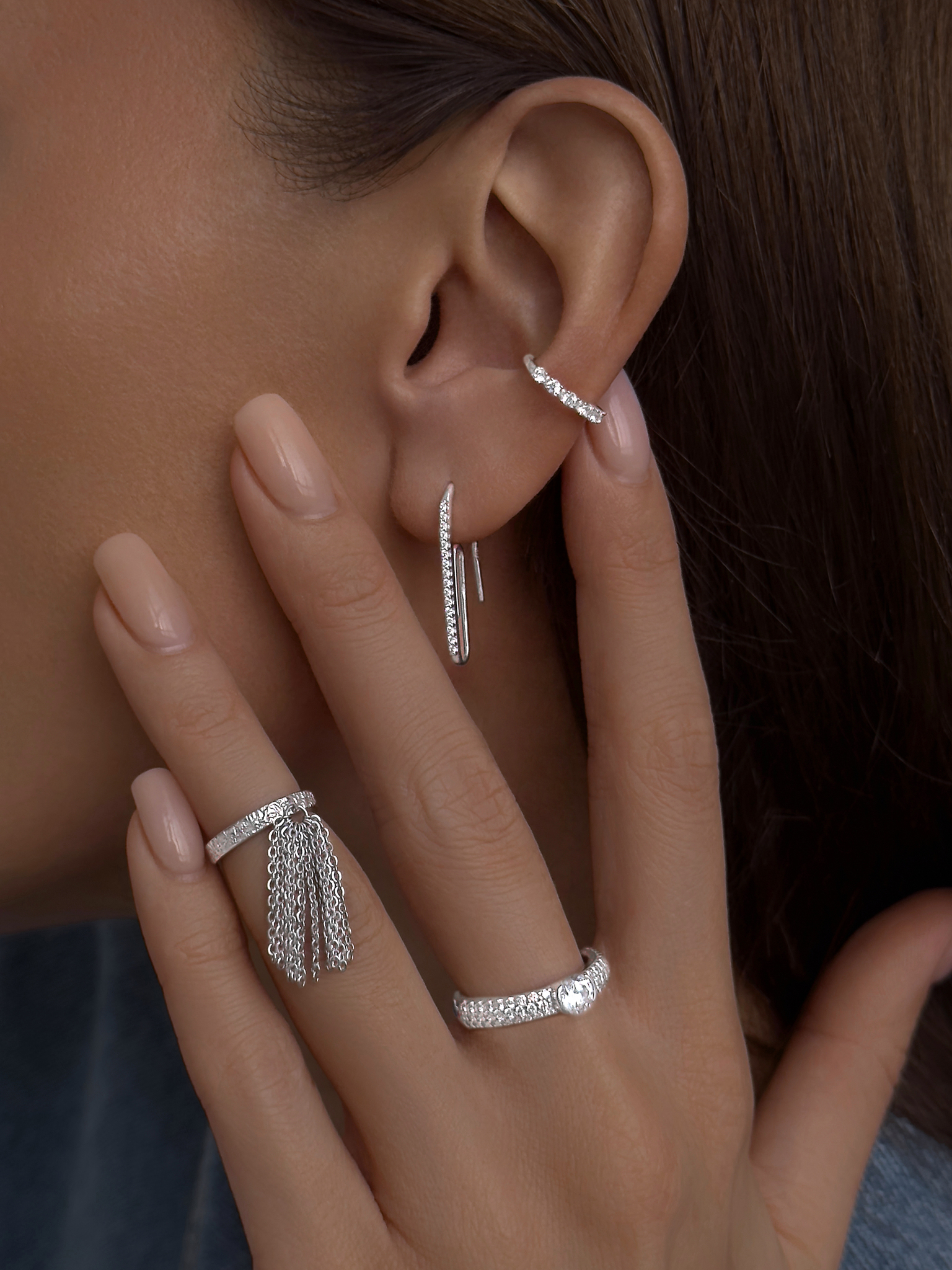 Серьги Скрепки с фианитами