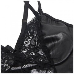 Кожаное платье с кружевом и стрепами Ohyeah Sexy Black +стринги, M-L