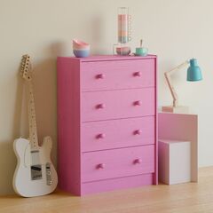 Розовый деревянный комод Раст с 4 ящиками для хранения вещей и игрушек, из массива сосны