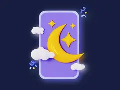 Ночной режим — луна и звёзды на экране смартфона (3D иллюстрация, JPEG)