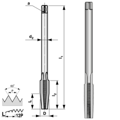 Метчик М 8,0х1,25 (Гаечный) CSN223074 HSSE 6h(2N) 12P 140мм a=5,0 Bucovice(CzTool) 159080