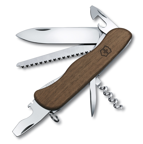 Нож складной Victorinox Forester, 111 mm, 10 функций, с фиксатором лезвия, деревянная рукоять