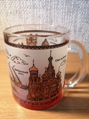 Кружка 300 мл стекло с видами Петербурга с ЦВЕТНЫМ ДНОМ.