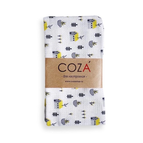 Полотенце вафельное COZA с принтом  "Домики", хлопок, размер 40х70 см