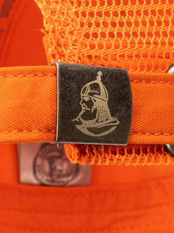 Бейсболка с сеткой «Великоросс» оранжевого цвета с вышивкой лого
