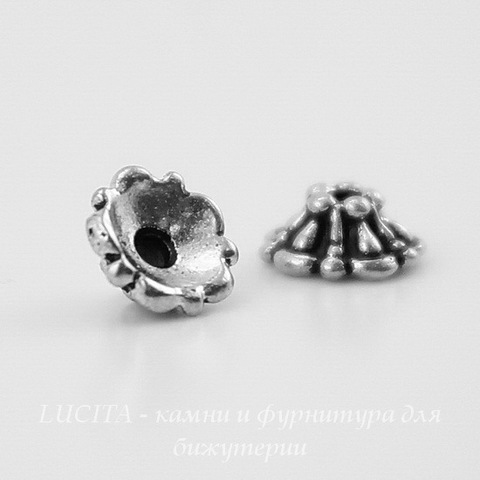 Шапочка для бусины TierraCast "Tiffani" (цвет-античное серебро) 6х3 мм ()
