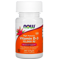 Now Foods, высокоактивный витамин D3, 250 мкг (10 000 МЕ), 240 капсул