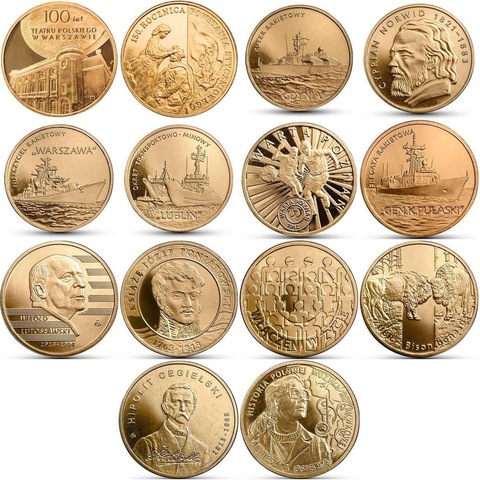 Набор из 14 монет номиналом 2 злотых. Годовой набор. 2013 год, Польша. UNC