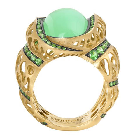 Кольцо с Хризопразом и Цаворитами, R0161-0/43