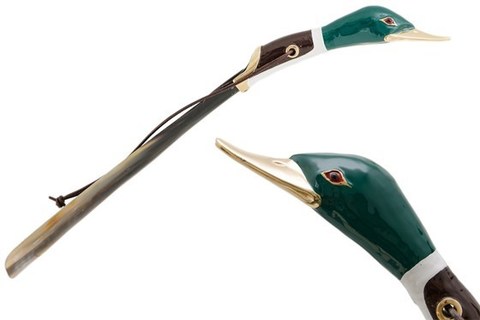 Ложка для обуви Pasotti - Mallard Shoehorn with Zebu Horn, Италия.