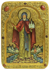 Большая Живописная икона Святой благоверный князь Даниил Московский 42х29см на кипарисе в березовом киоте