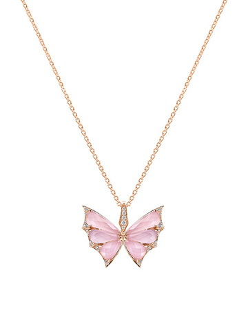 73094 - Колье Butterfly из золоченого серебра с розовым кварцем