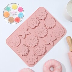 Форма силиконовая для шоколада «Цветочная поляна», 12 ячеек