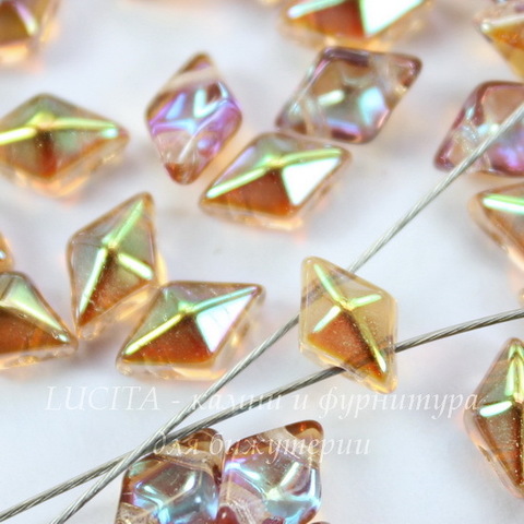 Бусина DiamonDuo Ромб с 2 отверстиями, 8х5 мм, светло-коричневая с радужным отливом