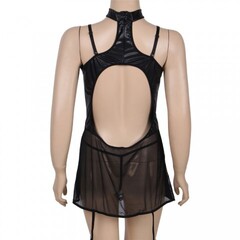 Платье кожаное с пажиками для чулок Ohyeah с кружевом +стринги, 3XL-4XL