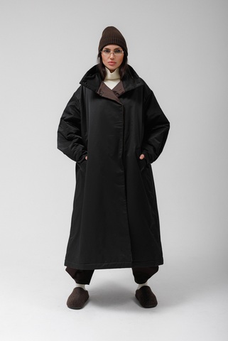 Плащ MAXI DOUBLE утепленный (черный/шоколад)