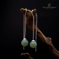 Серьги-протяжки Luna. Серебро, морская волна