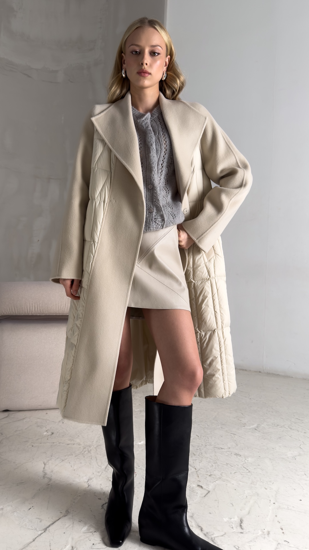 Пальто из шерсти и кашемира утеплённое утиным пухом