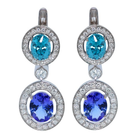Серьги с Танзанитами, Цирконами и Бриллиантами, Е0022-2/1