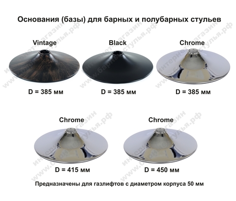 База D-385 мм, Black, черное круглое основание барного стула, диск