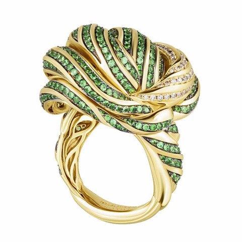 Кольцо Бриллиантами Шампань и Цаворитами, R0124-0/3