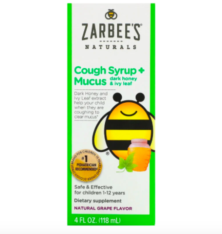Zarbee's, детский сироп от кашля с отхаркивающим действием, с медом и плющем, со вкусом винограда, от 1 года, 118 мл