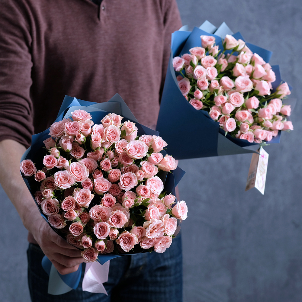 Купить букет 15 нежно-розовых кустовых роз Пермь заказать онлайн доставку на дом