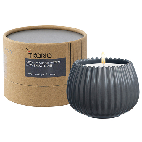 Свеча ароматическая Tkano Edge Spicy Snowflakes серая 30ч
