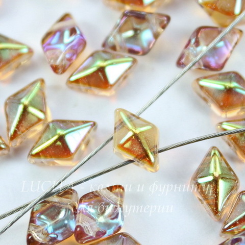 Бусина DiamonDuo Ромб с 2 отверстиями, 8х5 мм, светло-коричневая с радужным отливом