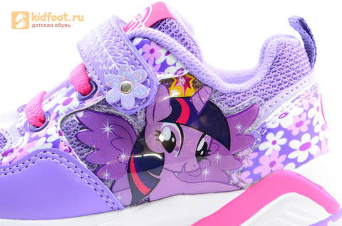 Светящиеся кроссовки для девочек Пони (My Little Pony) на липучках, цвет сиреневый, мигает картинка сбоку, 5868A. Изображение 12 из 15.