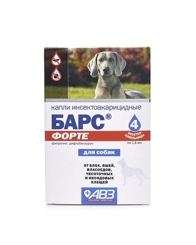 Барс ФОРТЕ капли на холку для собак инсектоакарицидные, 4 пип