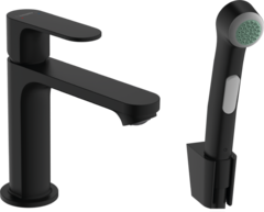 Смеситель для раковины с гигиеническим душем, черный Hansgrohe Rebris S 72215670