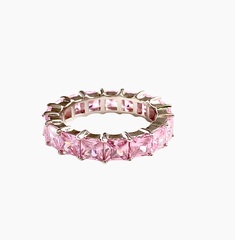 47925- Кольцо из серебра с розовыми цирконами огранки принцесса 5мм