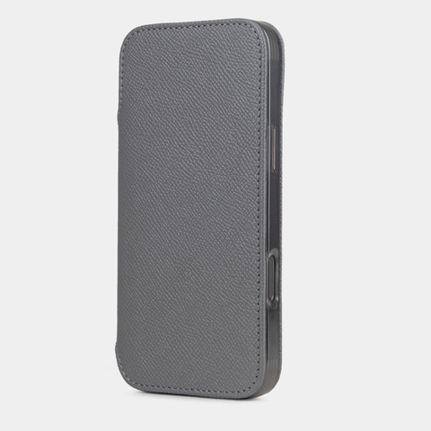 Чехол для iPhone 16 Pro Max из кожи сафьяно, серого цвета