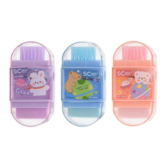 
          Точилка с ластиком Basir, одинарная, с щёточкой, серия "Животные", 4 цвета корпуса, 7.8 см