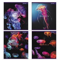 
          Тетрадь 36 л., А5, клетка, Alingar "Медузы", скрепка, второй блок, мелованный картон (стандарт), 4 дизайна в пленке т/у