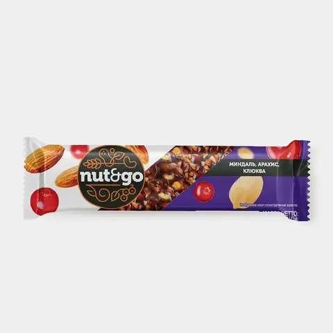 Батончик «Nut&Go» миндально-арахисовый с клюквой, 36 г