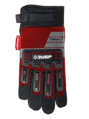 ЗУБР IMPACT р.XL (10), красные, профессиональные комбинированные перчатки, антивибрационные, противоударные, Профессионал (11478-XL)