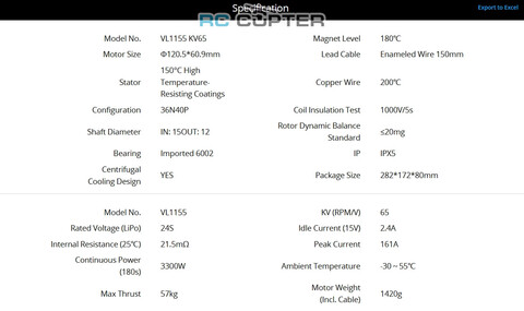 T-Motor VL1155 KV65 (40", 24S, 57 кг)