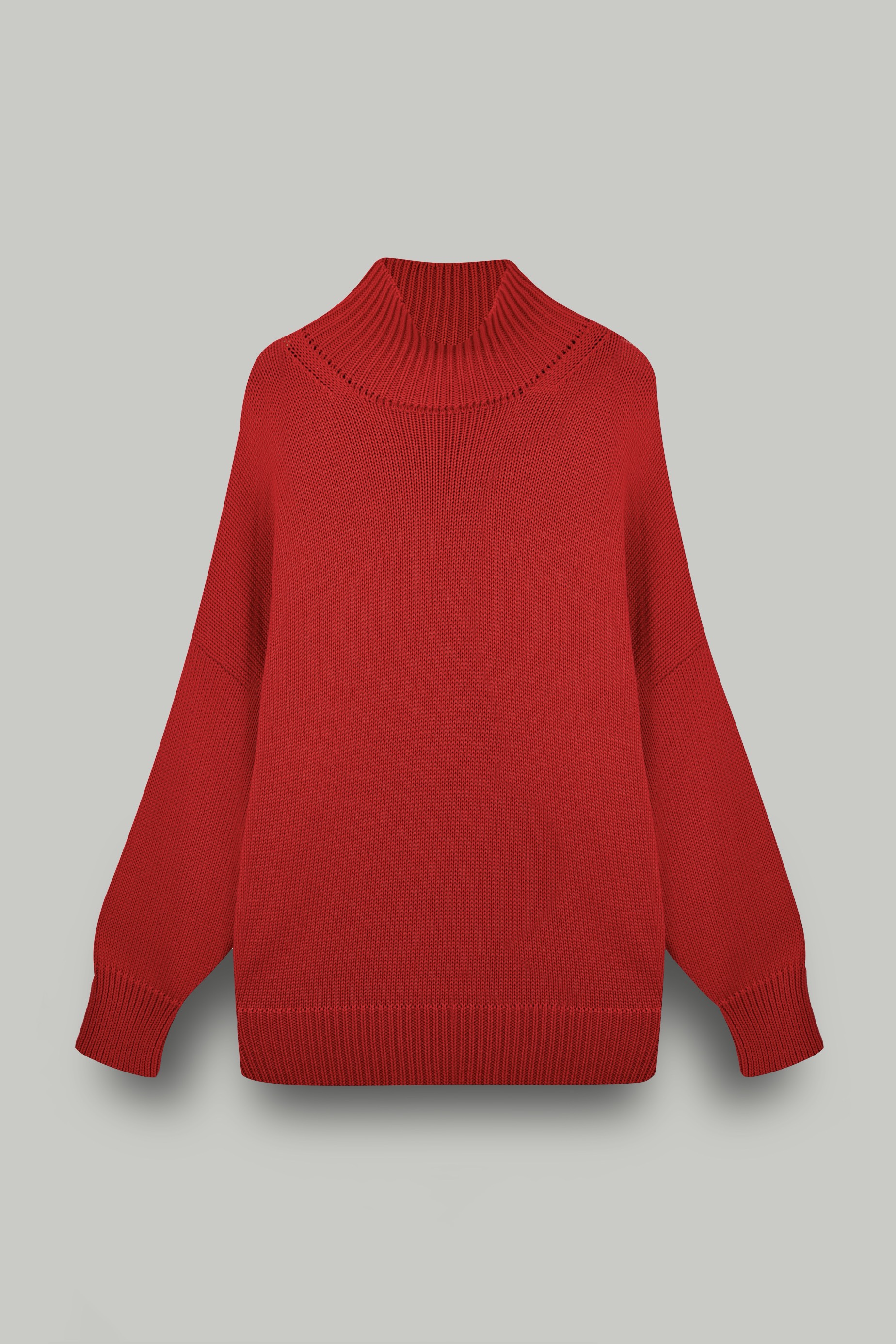 Свитер вязаный удлиненный; красный