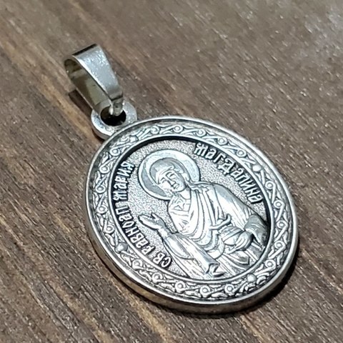 Нательная именная икона святая Мария с серебрением кулон медальон с молитвой