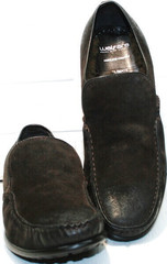 Удобные мужские туфли. Зимние мокасины с мехом Welfare 555841 Dark Brown Nubuk & Fur.