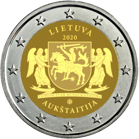 2 евро 2020 Литва. Литовский регион Аукштайтия