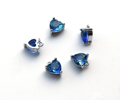 Подвеска сердечко 6*8 мм, голубой прозрачный, покрытие родий