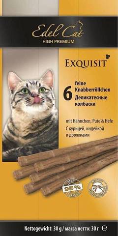 Edel Cat колбаски для кошек с курицей, индюшкой и дрожжами 6шт