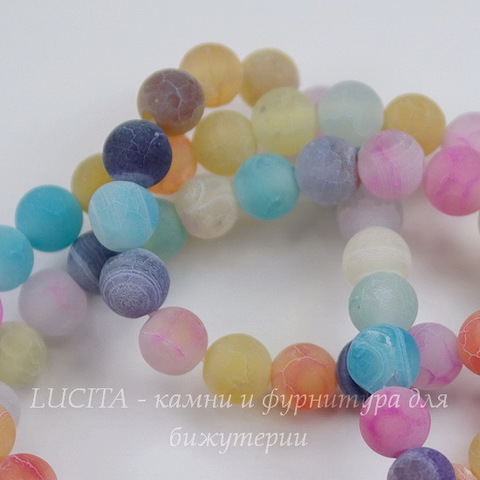 Бусина Агат цветочный матовый (тониров), шарик, цвет - микс, 6 мм, нить