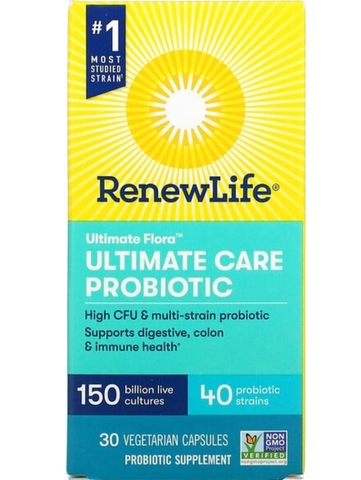 Renew life, Ultimate Flora, Ultimate Care, пробиотик с повышенной силой действия, 150 млрд живых культур, 30 вегетарианских капсул